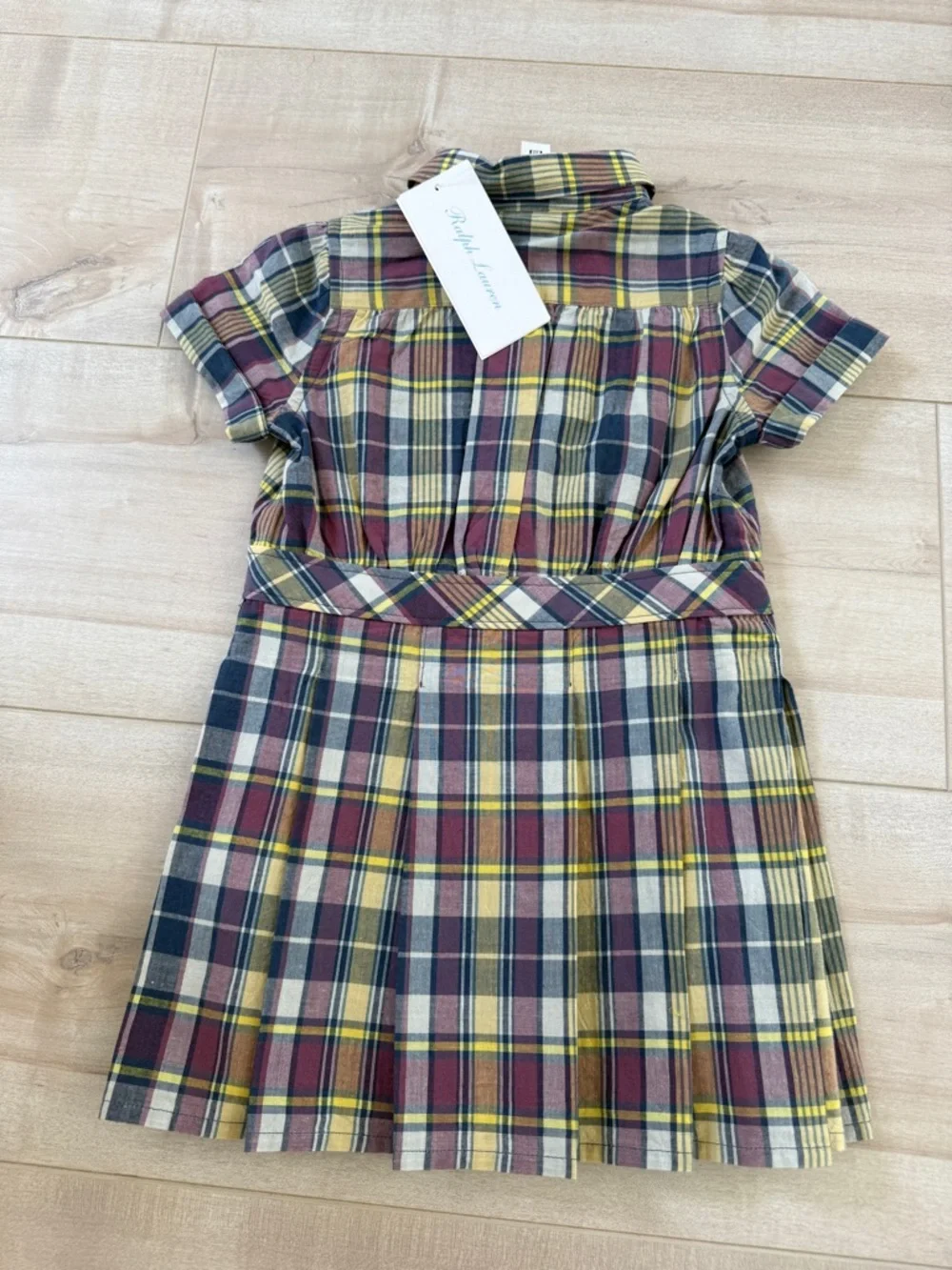 Ralph Lauren Plaid Button-Front Girls Dress in Navy, Burgundy & Yellow